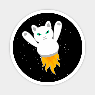 White Rocket Cat Magnet